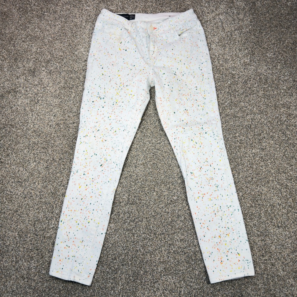 Armani Exchange Women White Paint Splatter Cropped Skinny Jeans Size 29 Multi